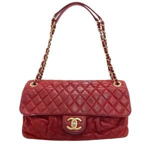 Chanel Single Flap Double Chain Shoulder Bag Red
